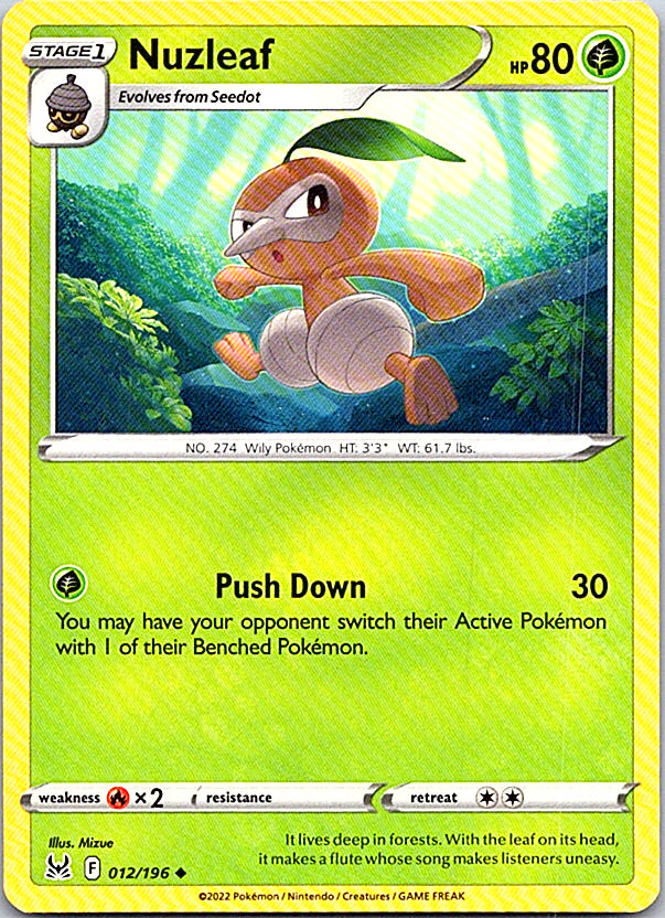 Nuzleaf Uncommon SWSH11: Lost Origin 012/196 NM