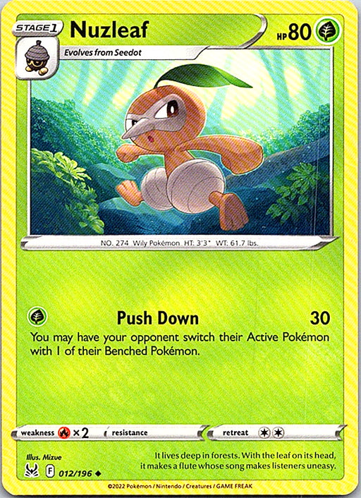 Nuzleaf Uncommon SWSH11: Lost Origin 012/196 NM