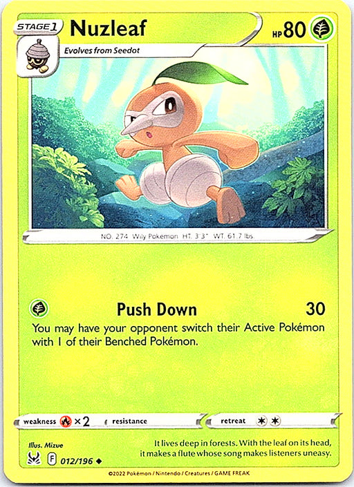 Nuzleaf Uncommon SWSH11: Lost Origin 012/196 NM