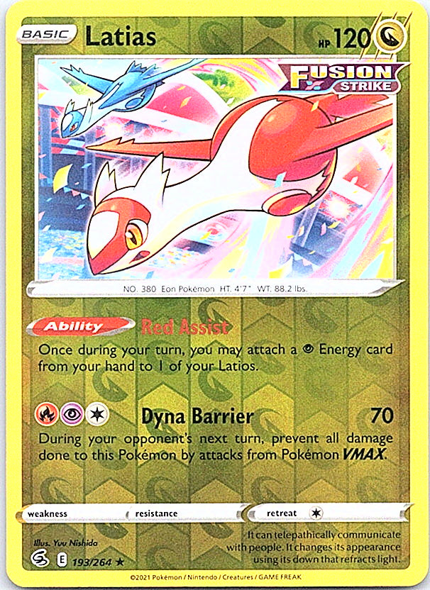 Latias Reverse Holo Rare SWSH08: Fusion Strike 193/264 NM