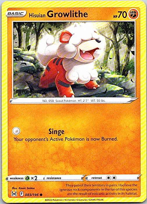 Hisuian Growlithe Common SWSH11: Lost Origin 083/196 NM