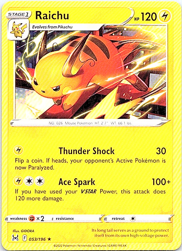 Raichu Rare SWSH11: Lost Origin 053/196 NM