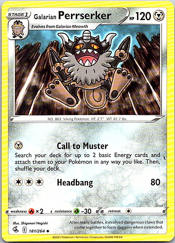 Galarian Perrserker Uncommon SWSH08: Fusion Strike 181/264 NM