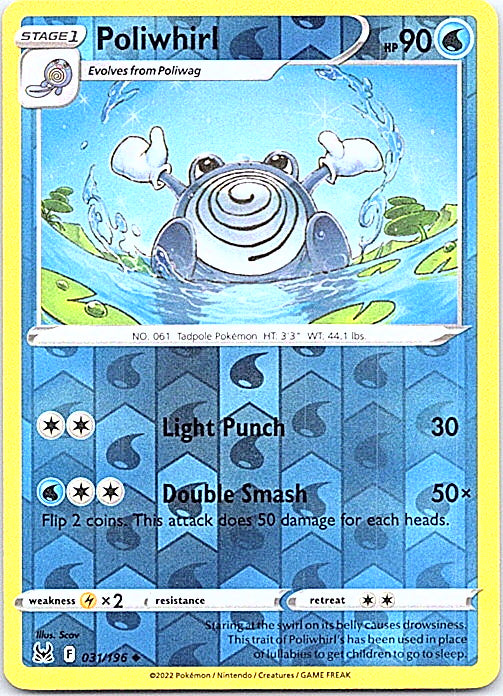 Poliwhirl Reverse Holo Uncommon SWSH11: Lost Origin 031/196 NM