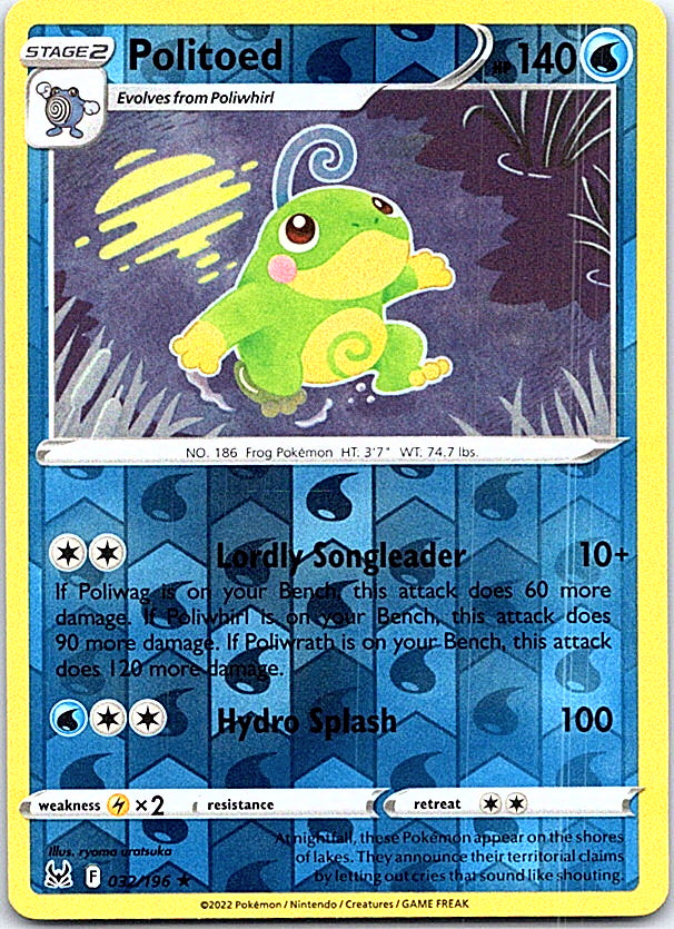 Politoed Reverse Holo Rare SWSH11: Lost Origin 032/196 NM