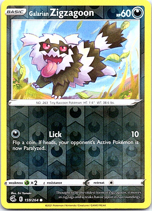 Galarian Zigzagoon Reverse Holo Common SWSH08: Fusion Strike 159/264 NM
