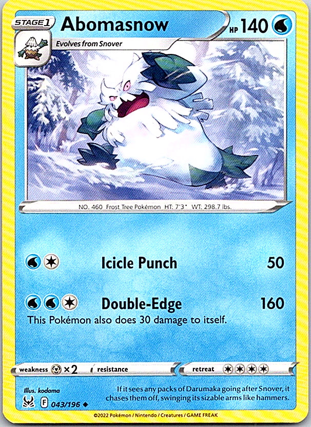 Abomasnow Uncommon SWSH11: Lost Origin 043/196 NM