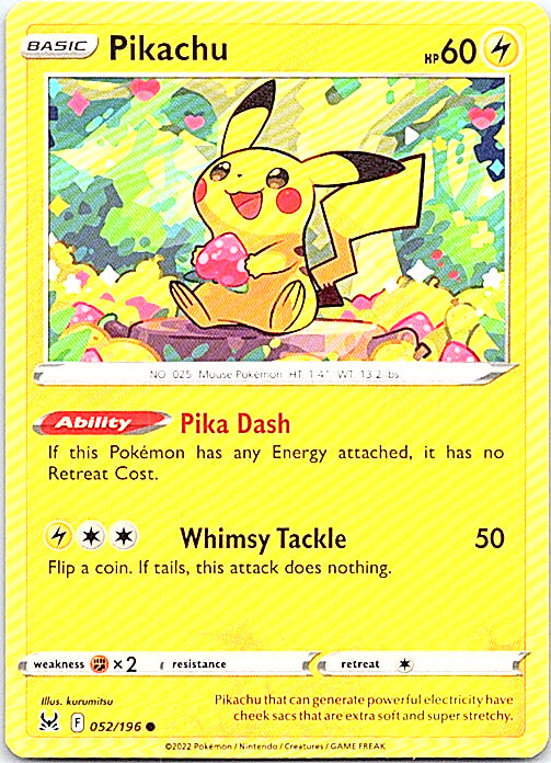 Pikachu Common SWSH11: Lost Origin 052/196 NM