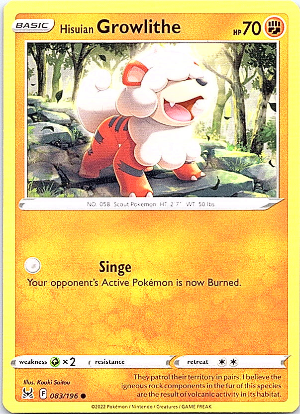 Hisuian Growlithe Common SWSH11: Lost Origin 083/196 NM