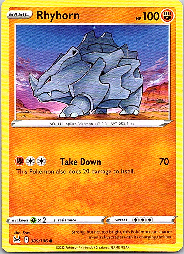 Rhyhorn Common SWSH11: Lost Origin 089/196 NM
