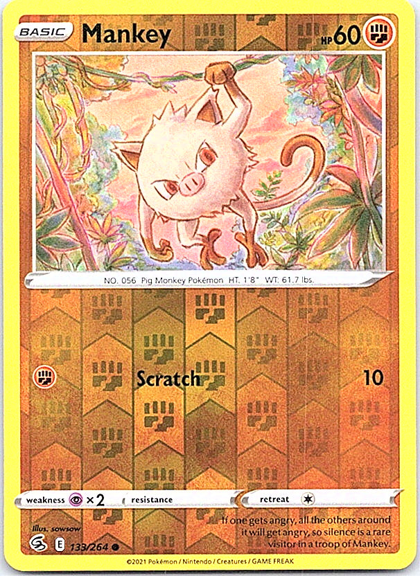 Mankey Reverse Holo Common SWSH08: Fusion Strike 133/264 NM