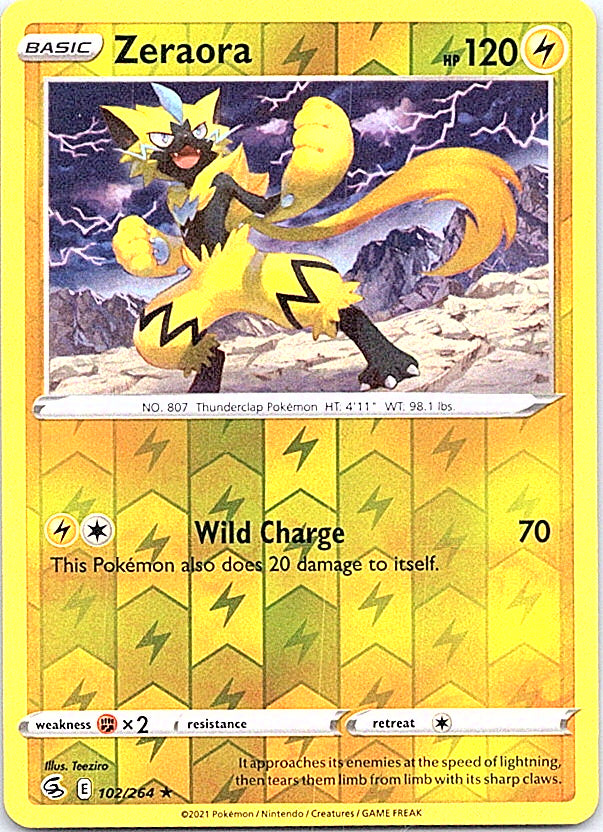 Zeraora Reverse Holo Rare SWSH08: Fusion Strike 102/264 NM