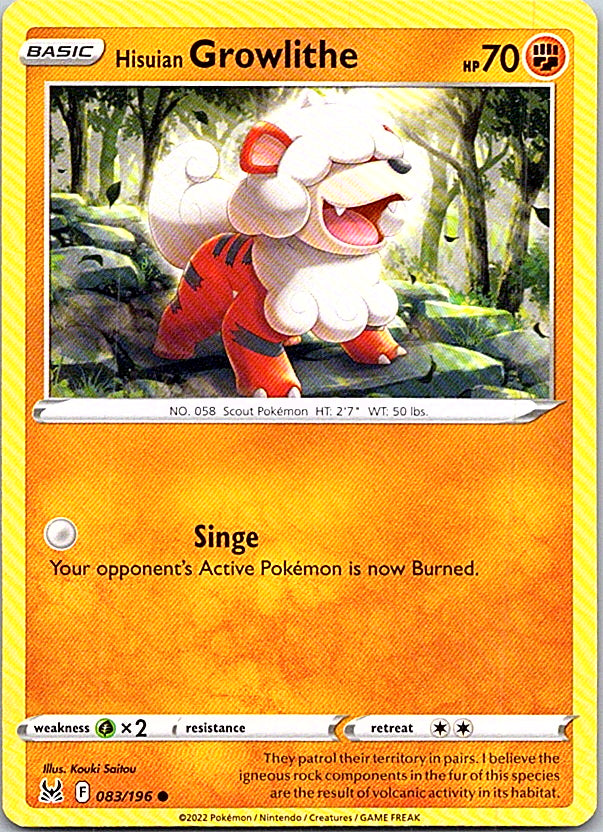 Hisuian Growlithe Common SWSH11: Lost Origin 083/196 NM
