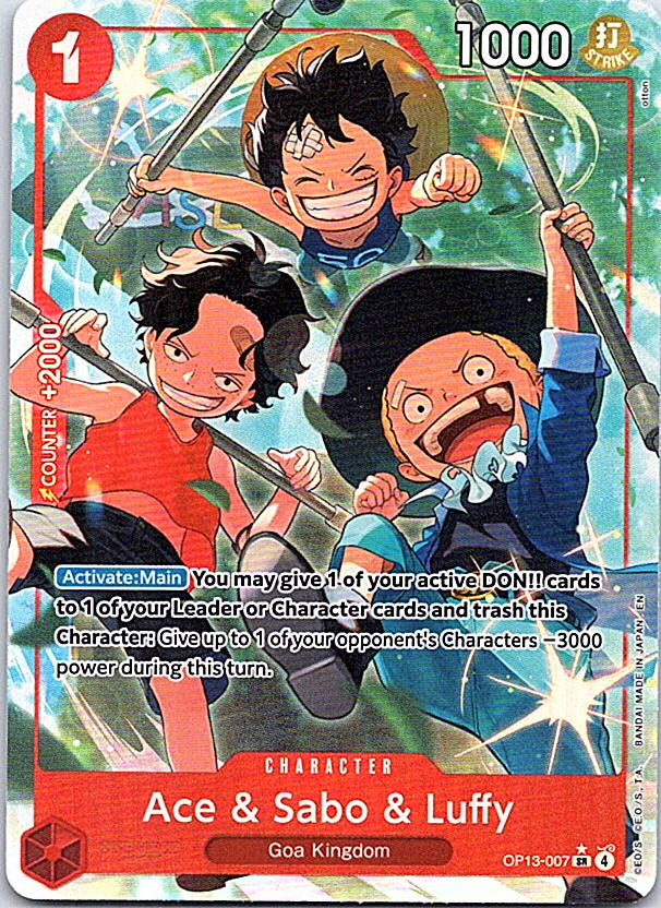 Ace & Sabo & Luffy (Alternate Art) Foil SR Carrying On His Will OP13-007 NM