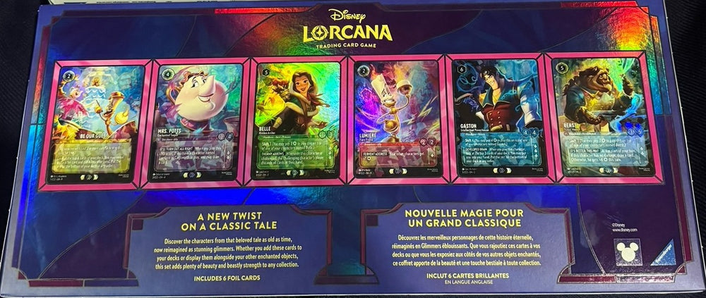 Disney Lorcana Curator's Collection Beauty and the Beast Edition sealed box – back, showing all 6 foil cards