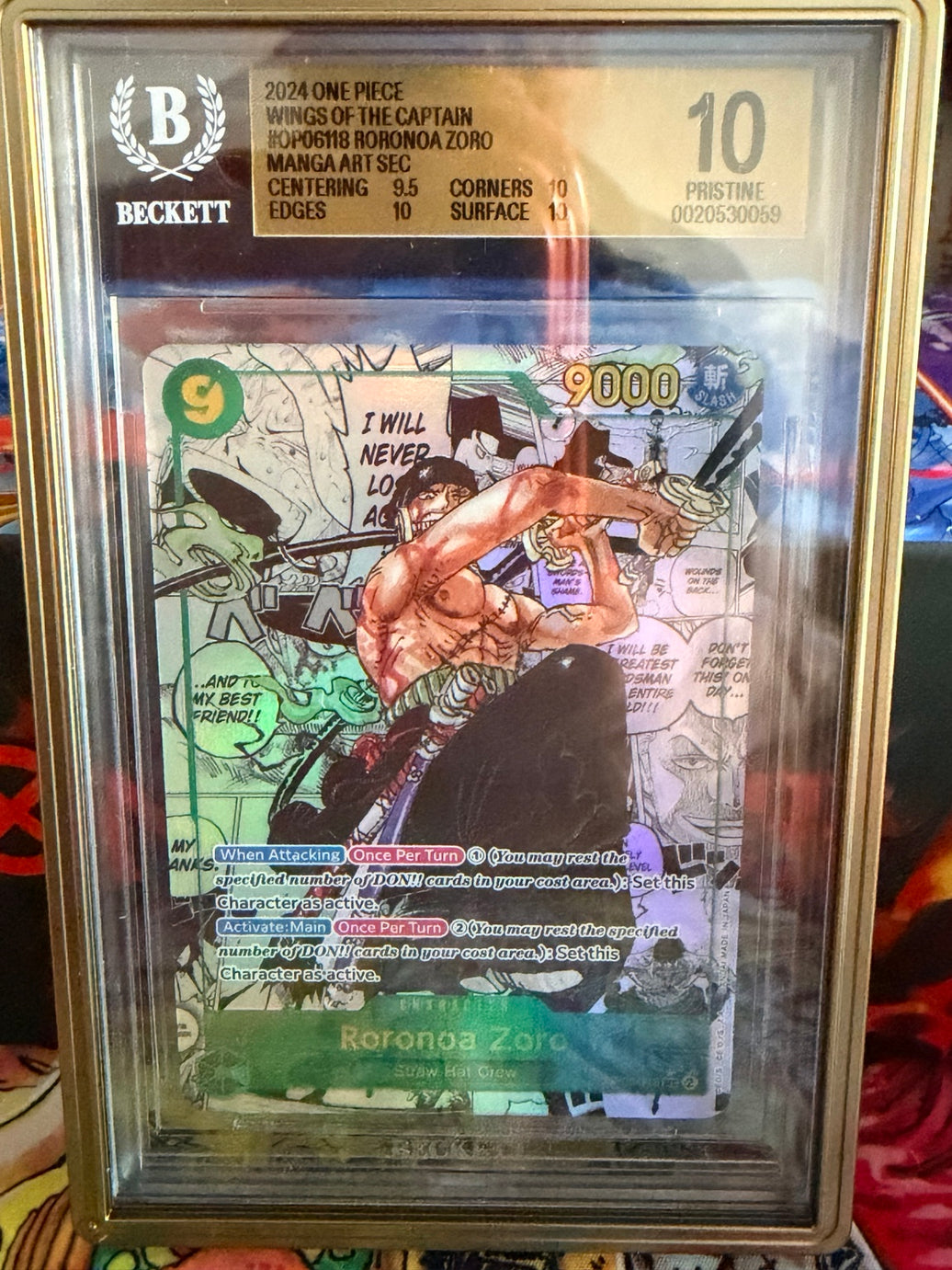 Roronoa Zoro OP06-118 English Manga SEC Beckett Pristine 10, certification 0020530059
